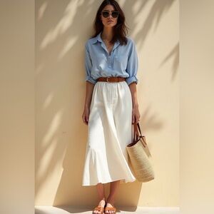 NWT Soft Tencel Linen blend Midi Skirt size M Chicos Pleated A line